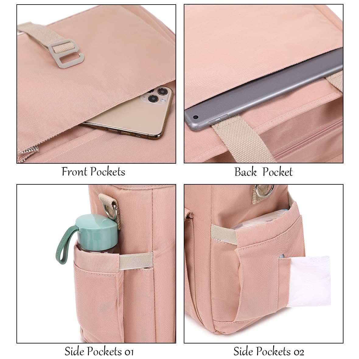 KYALOU Medium Tote Purse Bag for Women, Nurse Bag for Work, Teacher Tote Bag, Waterproof Nylon Shoulder Crossbody Handbag for Travel Gym Beach Schoool - Pink