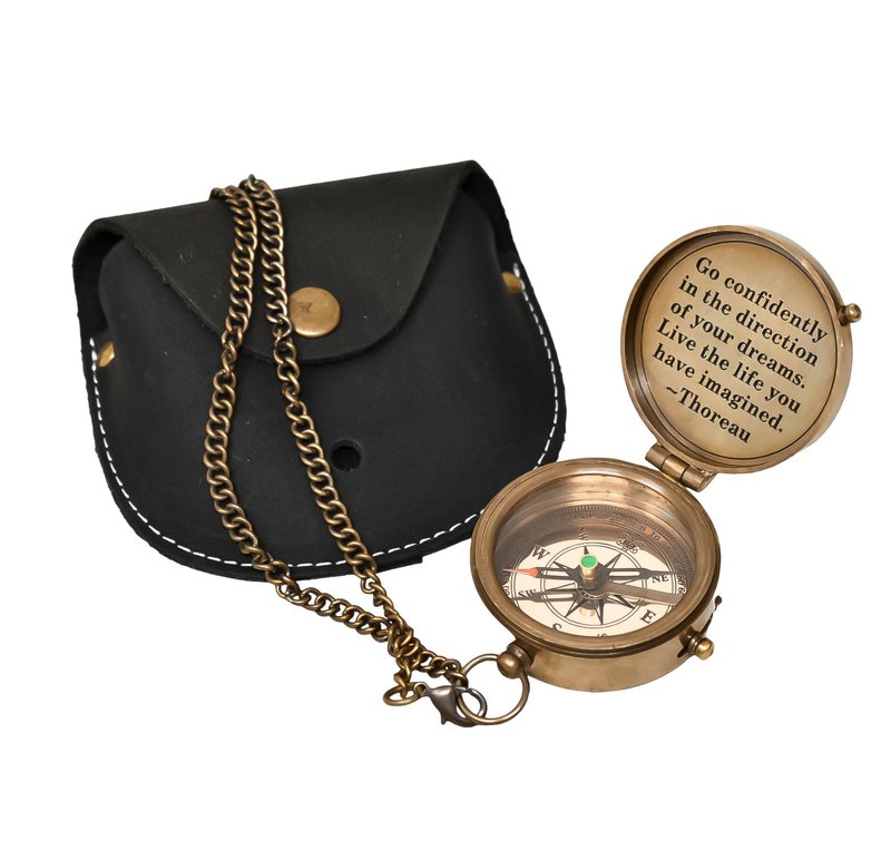 Thoreau's Go Confidently Engraved Compass - Graduation Gift for Him, Cool High School Gift, Boating & Hiking Compass