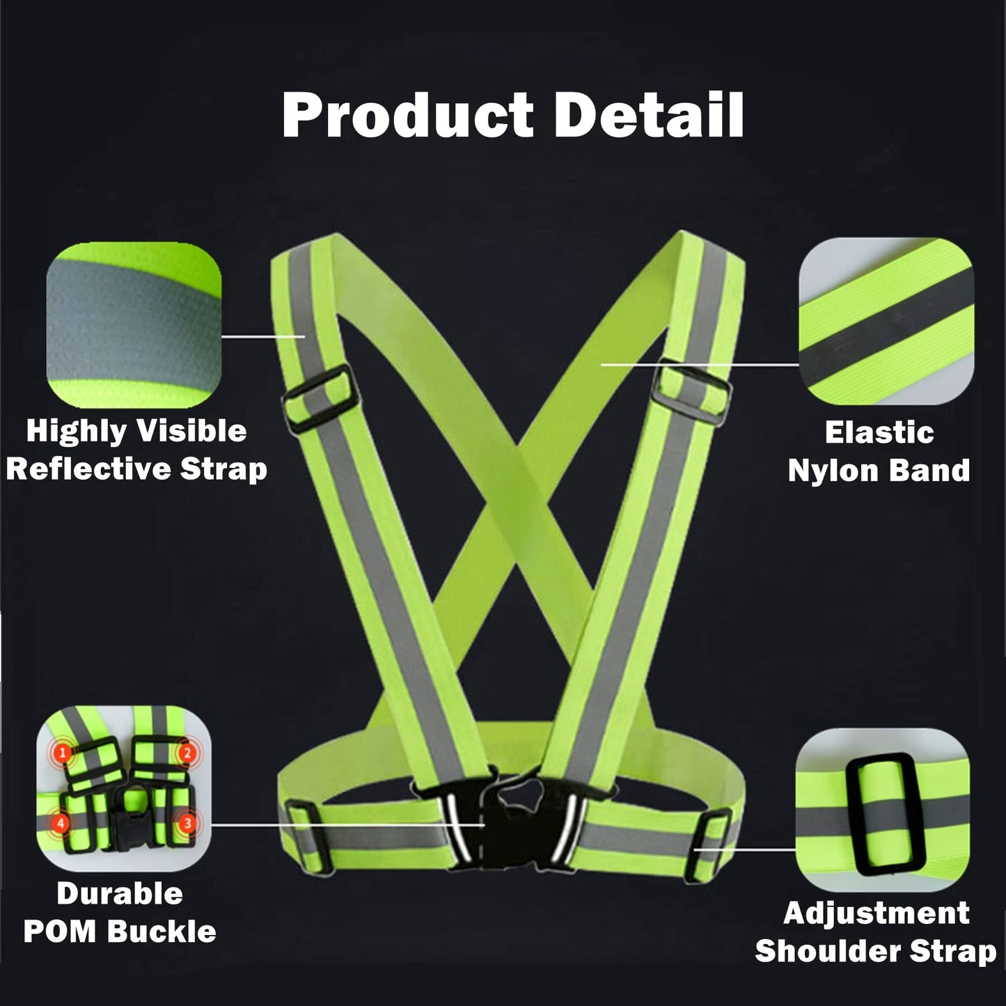 YUNLOVXEE Reflective Strap Safety Vest Gear - 2-10 Pack Adjustable High Visible Reflective Running Gear for Women Men Night (Green+Orange)