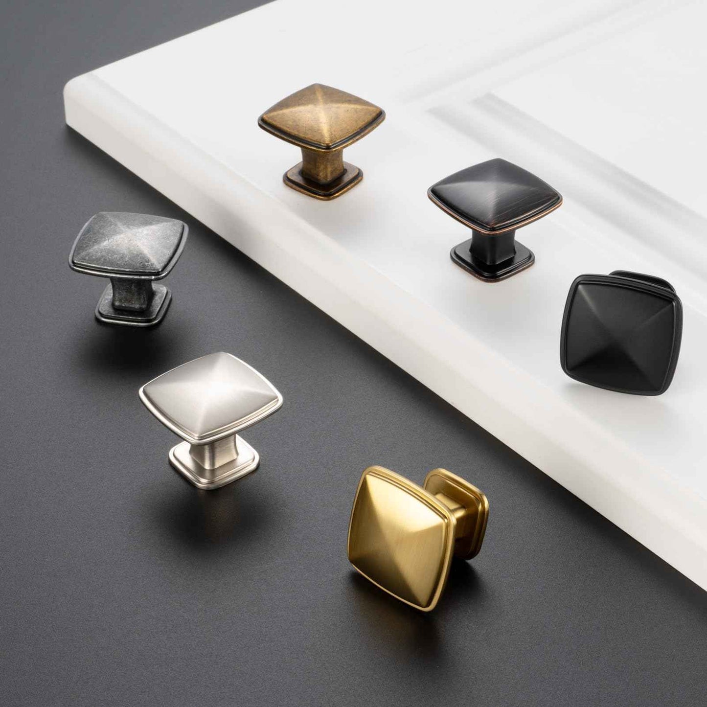 BEROSSA Antique Brass Cabinet Knobs Vintage Brass Drawer Knobs, 10 Pack 1-1/4 Inch, 1990 Square Single Hole Cabinet Pulls for Kitchen Cabinets Drawers Bedroom Dresser Cupboard Bathroom Vanity