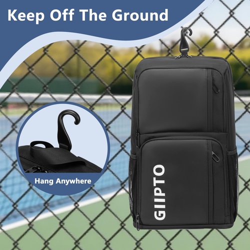 Giipto Pickleball Bag for Women Large Pickle Ball Backpack for Men with Shoe Compartment and Fence Hook Fits 4 to 6 Paddles Christmas Gifts (Black)