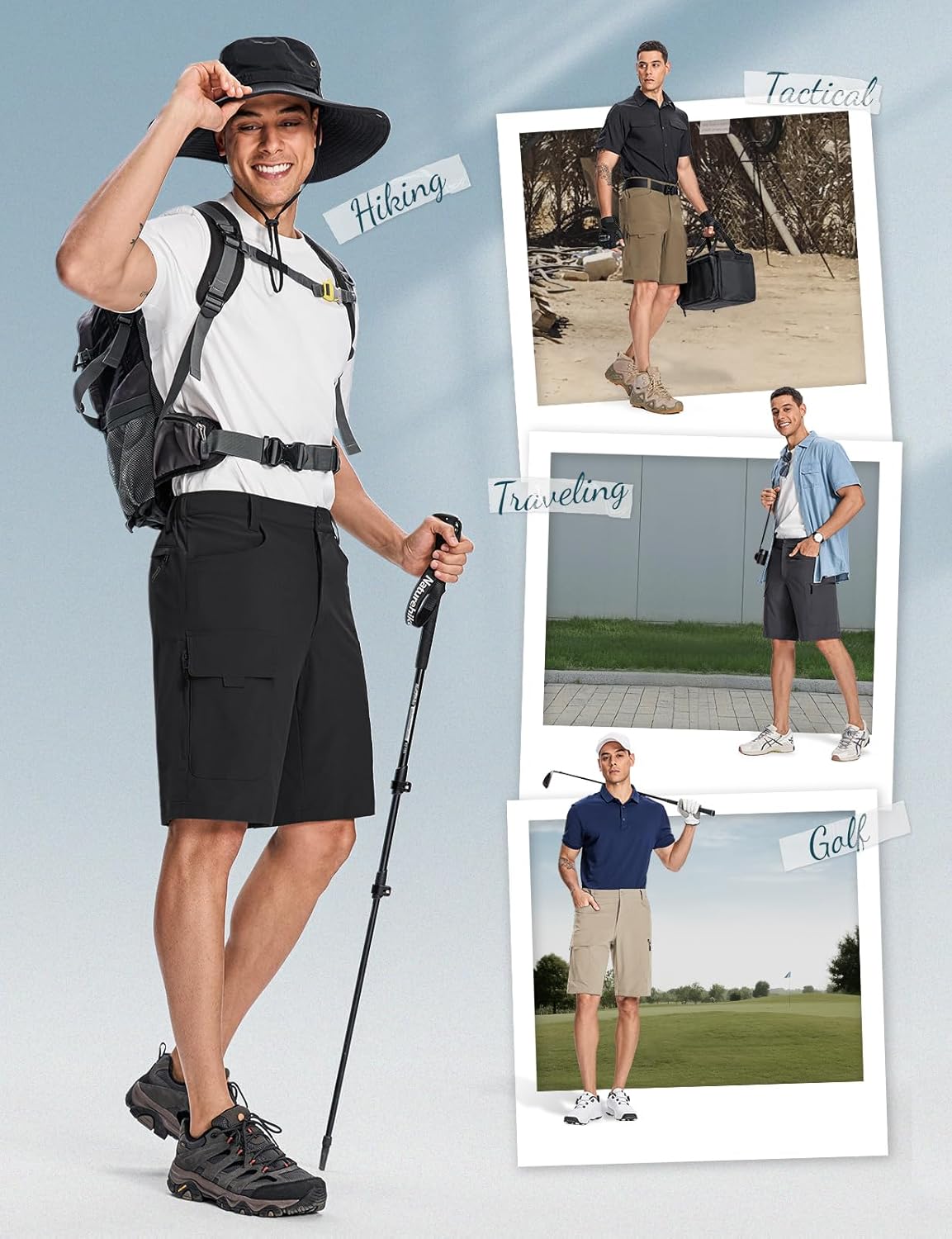 Moosehill Men's Hiking Shorts - Lightweight, Quick-Dry, Water-Resistant with 6 Pockets for Outdoor Adventures