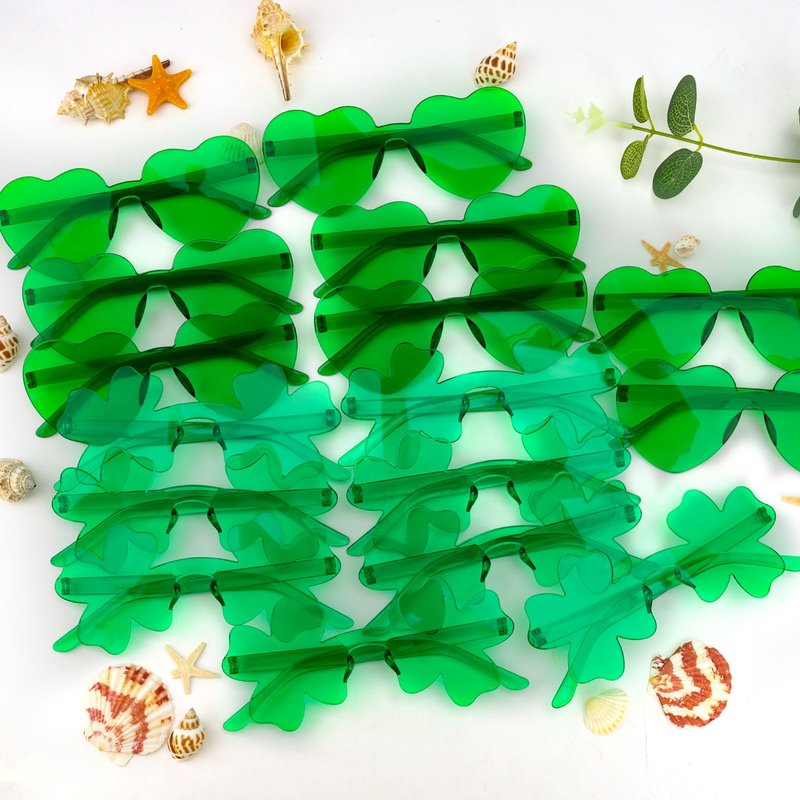 Semato 16 Pcs Shamrock Sunglasses Rimless Green Clover Irish Glasses St Patricks Day Accessories Party Favors