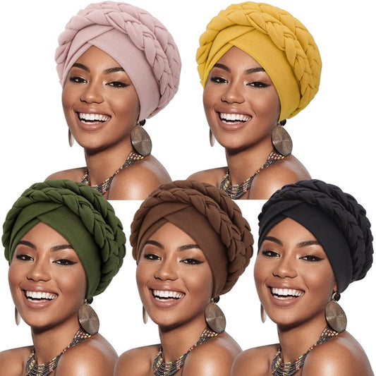 DRESHOW African Women Turban Caps Beanie Twist Headscarf Pre-Tied Double Twisted Braids Hair Cover Wrap Hat Headwraps for Black Women Chemo Cancer Cap