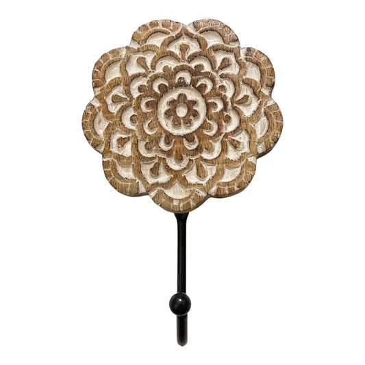 SB Arts Wooden Wall Hooks Decorative Mandala Art Boho Chic Hand Carved Heavy Duty Wooden Wall Mount Vintage for Hanging Coats Modern Wooden Key Hook for Purses Towels Keys Clothes Jewelry Hanger