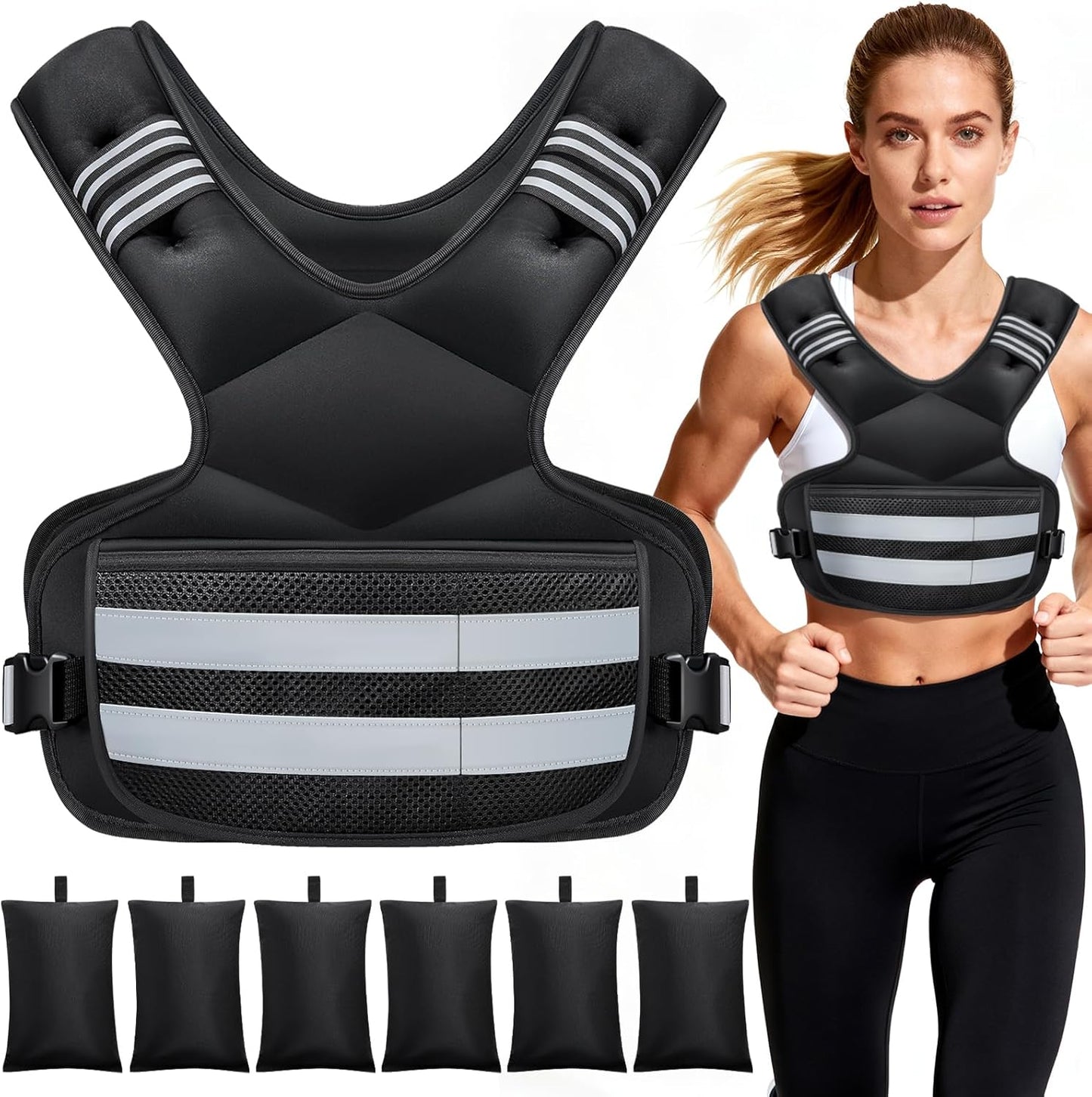 Skiennix Weighted Vest - Adjustable 4-32lb Rucking Vest with Storage Pocket & Reflective Stripes for Workout