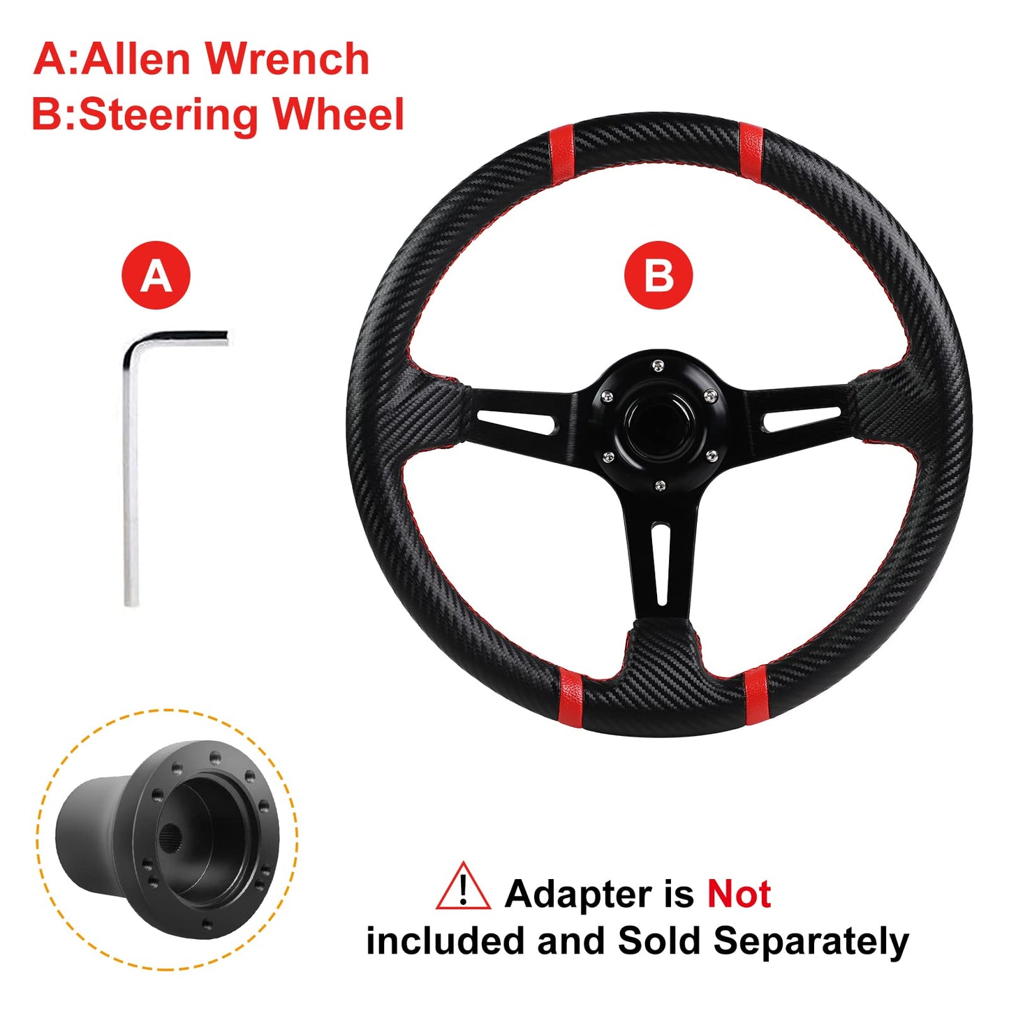 MOSNAI 13.7'' 350mm Deep Dish Steering Wheel, Racing Golf Cart Fit Club Car DS and Precedent,Yamaha EZGO RXV & TXT Golf Cart Steering Wheel