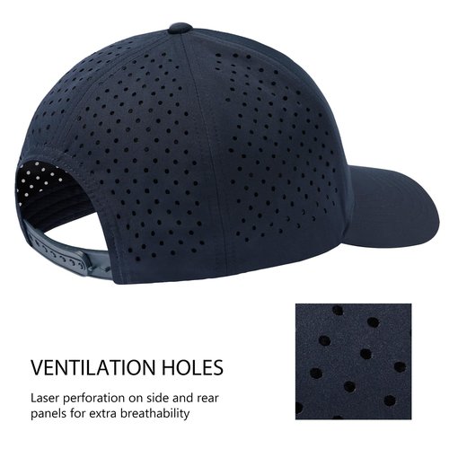 BASSDASH UPF 50+ Quick Dry Baseball Cap Water Resistant Laser Cut Mesh Snapback Hat for Men Women Fishing Hiking FH14 Navy Blue