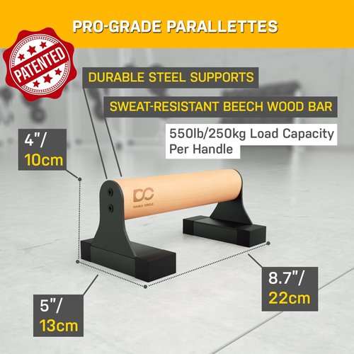 Double Circle Parallettes Push Up Bar with Ergonomic Wooden Handles - Calisthenics Equipment - Non-slip Parallel Bars for Strength Training and Calisthenics - Pushup Handles Parallettes Bars