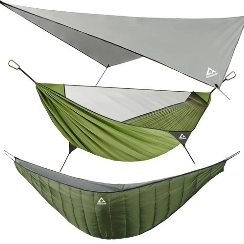 Crosship Camping Hammock with Mosquito Net, Underquilt & Rain Fly Tarp – 2 Person Portable Backpacking Hammock Set for Hiking, Backpacking, Travel, Backyard, Beach – Holds Up to 500lbs (Green)