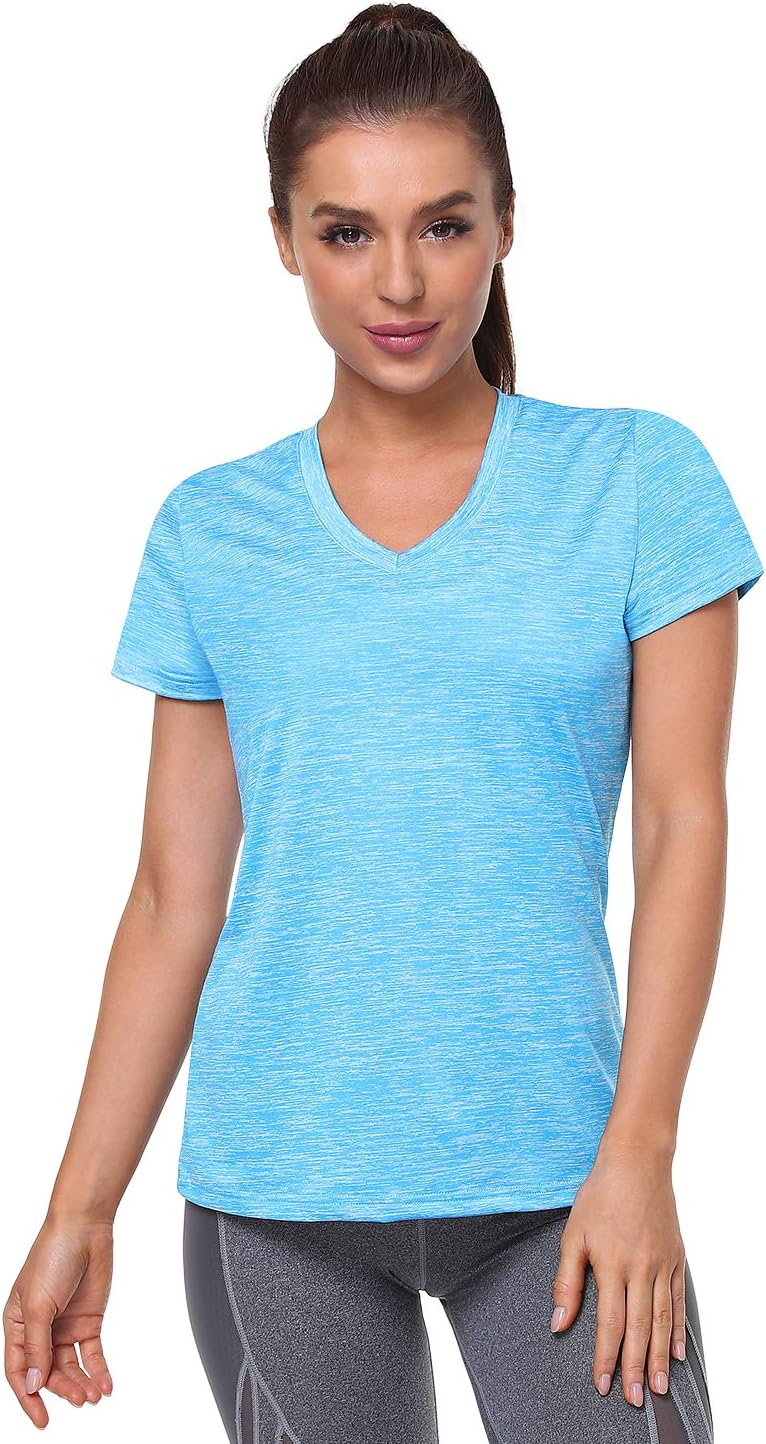 Xelky Women's Dry Fit T-Shirts - Moisture-Wicking Short Sleeve Athletic Tees | V-Neck Workout Tops (3-4 Pack)