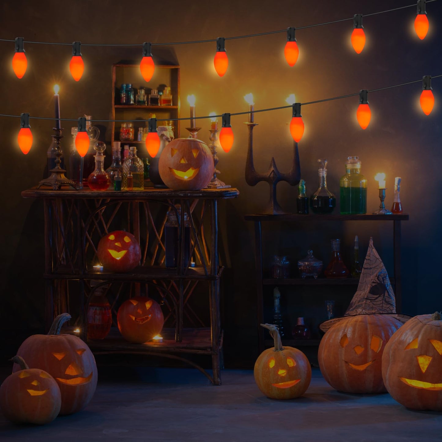 Romasaty 25 Pack C7 Ceramic Orange Light Bulbs, C7 Halloween Replacement Bulbs for Indoor Outdoor Halloween String Lights (E12/C7 Candelabra Base Sockets), 5W