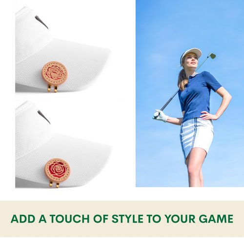 Kumi Living Handmade Golf Ball Markers for Men and Women Foil Debossed with Vegetable Tanned Genuine Leather Valentine's Day Gift for Golf Lover Set of 2, Hat Clips Included, Magnetic (Rose and Rose)