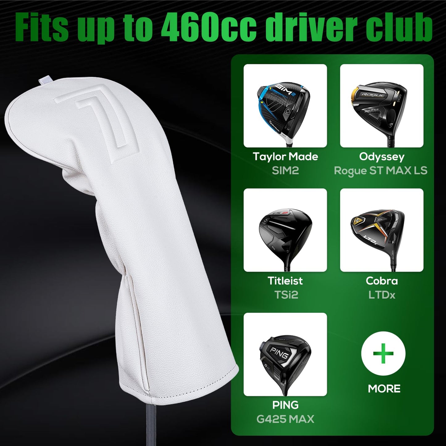 Craftsman Golf Minimal Design 3D Embossed No. White #1 Golf Club Headcover Cover for Driver Fits up to 460cc Heads
