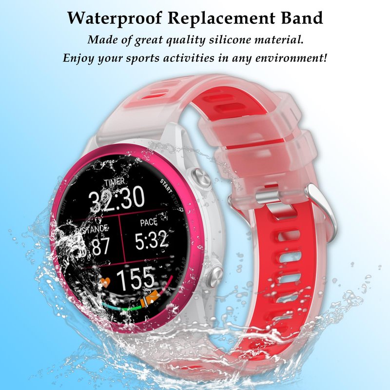 TopPerfekt Watch Band Compatible with Garmin Forerunner 570 42mm, Soft Silicone Replacement Strap Wristband for Vívoactive 6/5/Venu Sq/2 Plus Smartwatch for Women Men 2 Pack Clear-Red/Transparent-Blue