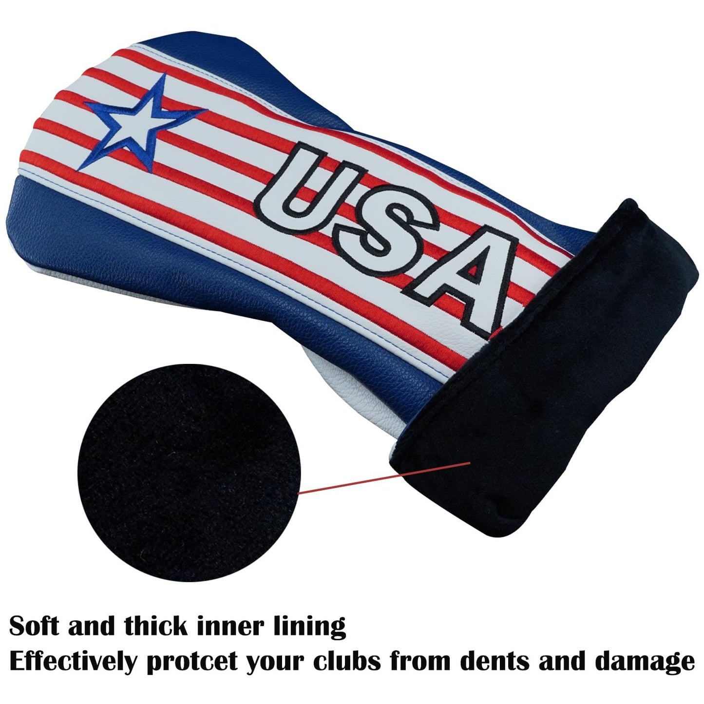 Gbourly Golf Club Driver Head Cover USA Stars and Stripes Flag PU Leather Headcover