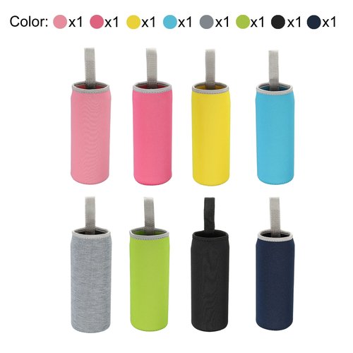 MECCANIXITY Water Bottle Sleeve 500ml Neoprene Carrier Insulated Non Slip Protective Glass Bottles Cover with Strap for Cool or Hot Drinks, Colorful 8 Pack