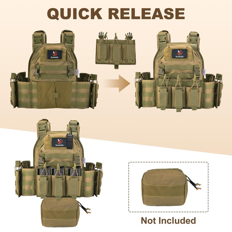 Adjustable Quick Release Tactical Vest, Molle Airsoft Vest, Lightweight Modular Airsoft with Multiple Pouches For Training (Army Green)