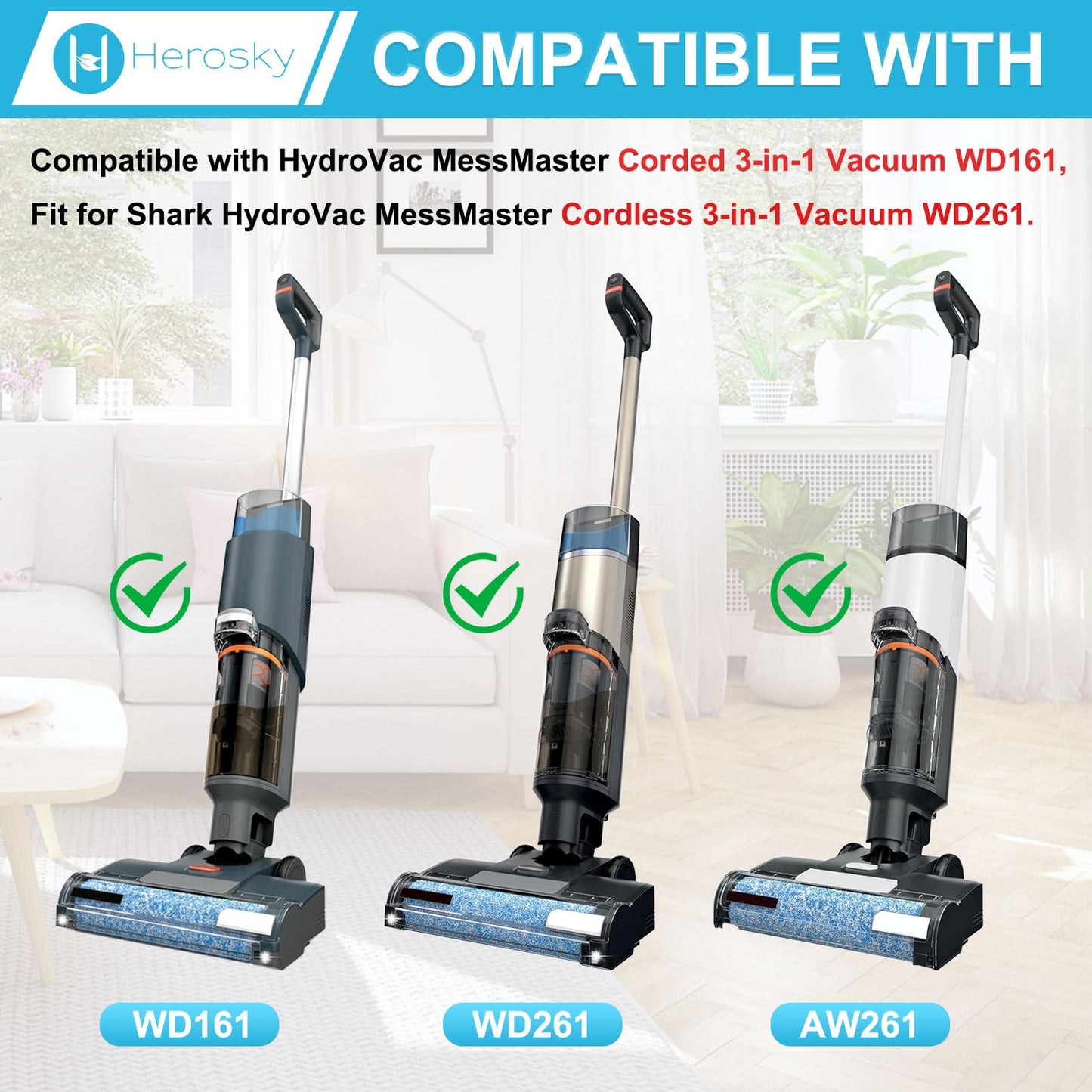 WD161 Roller and Filter For Shark HydroVac MessMaster Wet Dry Vacuum Cleaner WD161 WD261 AW261 (2 Brush 4 Foam Filter Kit)