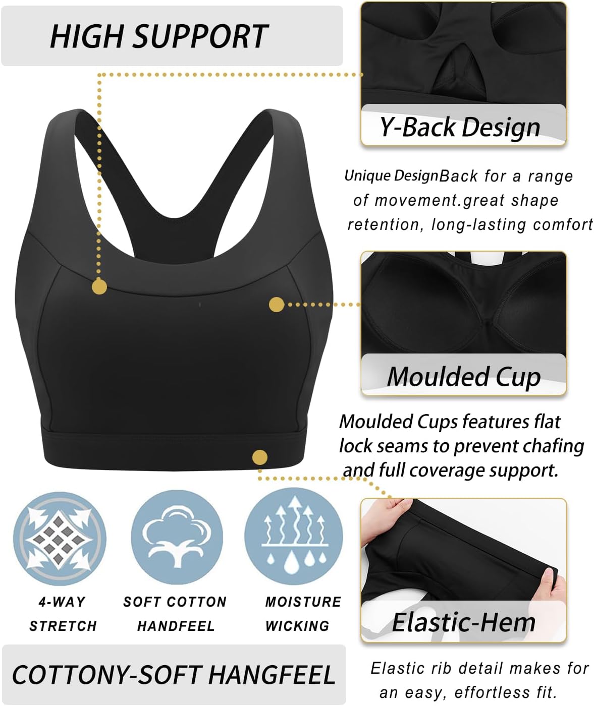 RUNNING GIRL Sports Bra - High Support Racerback with Molded Cups & Sewn-In Pads | Comfortable Fit