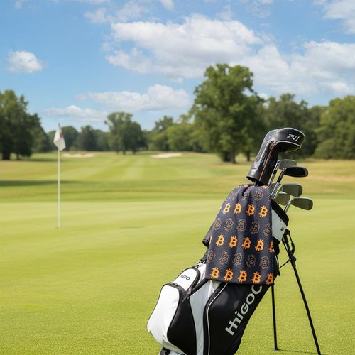 HumblePleb Bitcoin Golf Towel with Metal Clip, Black and White Dual-Sided Design, Luxury Waffle Fiber, 15.7x23.6 Inch, Cryptocurrency Theme