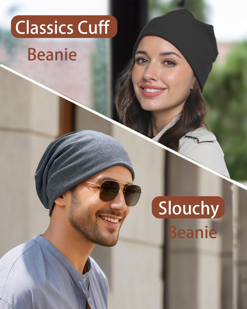 vidsel Slouchy Beanie Hats for Women & Men -Ultra-Soft Cotton Knit Cuffed Skull Cap Fashion Style Hipster Lightweight Daily Hat