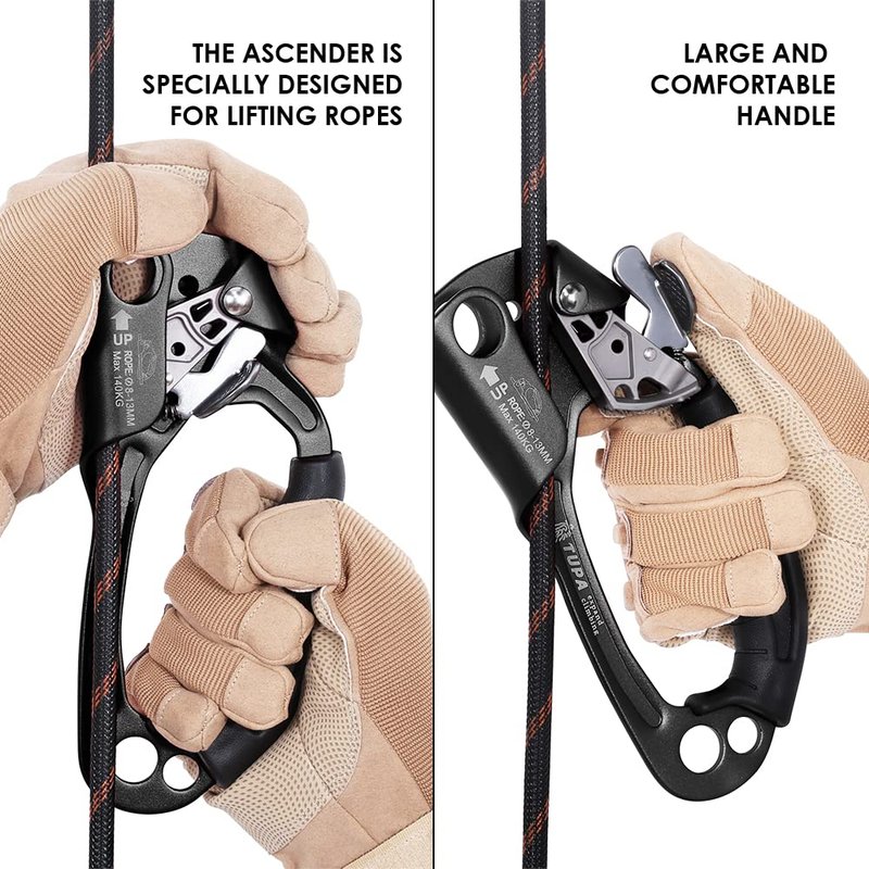 Lixada Climbing Hand Ascender 8-13mm Vertical Rope Access with Ergonomic Rubber Handle CE Certified Strong Rappelling Gear Equipment for Rock Climbing Tree Arborist, Rescue Caving