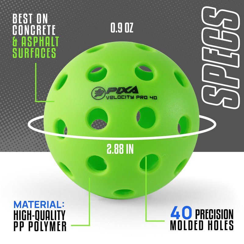 Outdoor Pickleballs – Bright Green High Visibility – 40 Hole Durable Balls – USAPA USA Pickleball Approved – 12 Pack – PIXA Velocity Pro 40