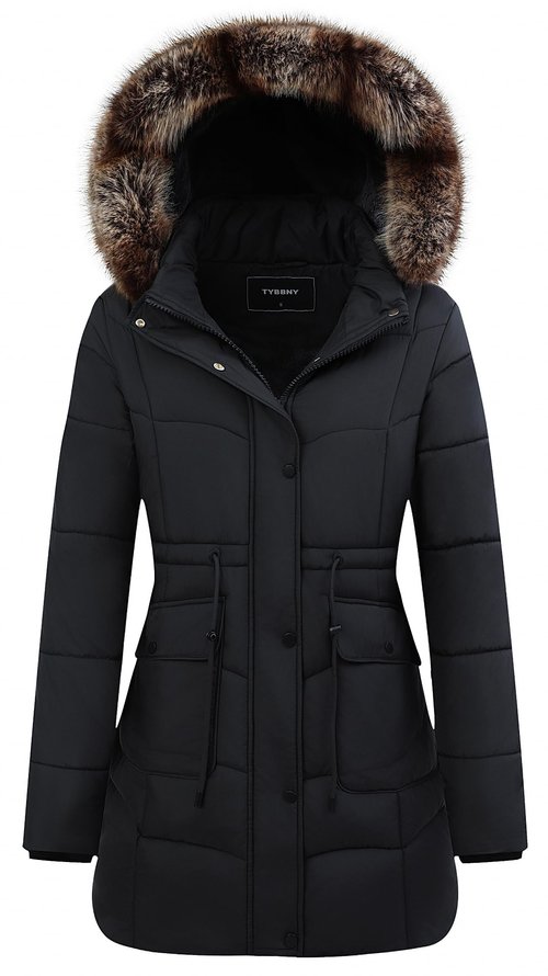 GOLDLADIES Women's Long Winter Puffer Coat Waterproof Jacket Thickened Down Alternative Parka with Detachable Hood