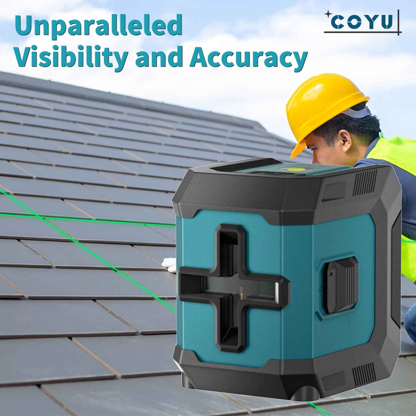 COYU Self-Leveling Cross Line Laser Level -Japanese Green Beam, 100ft Range, 360° Rotation, Carrying Pouch Included