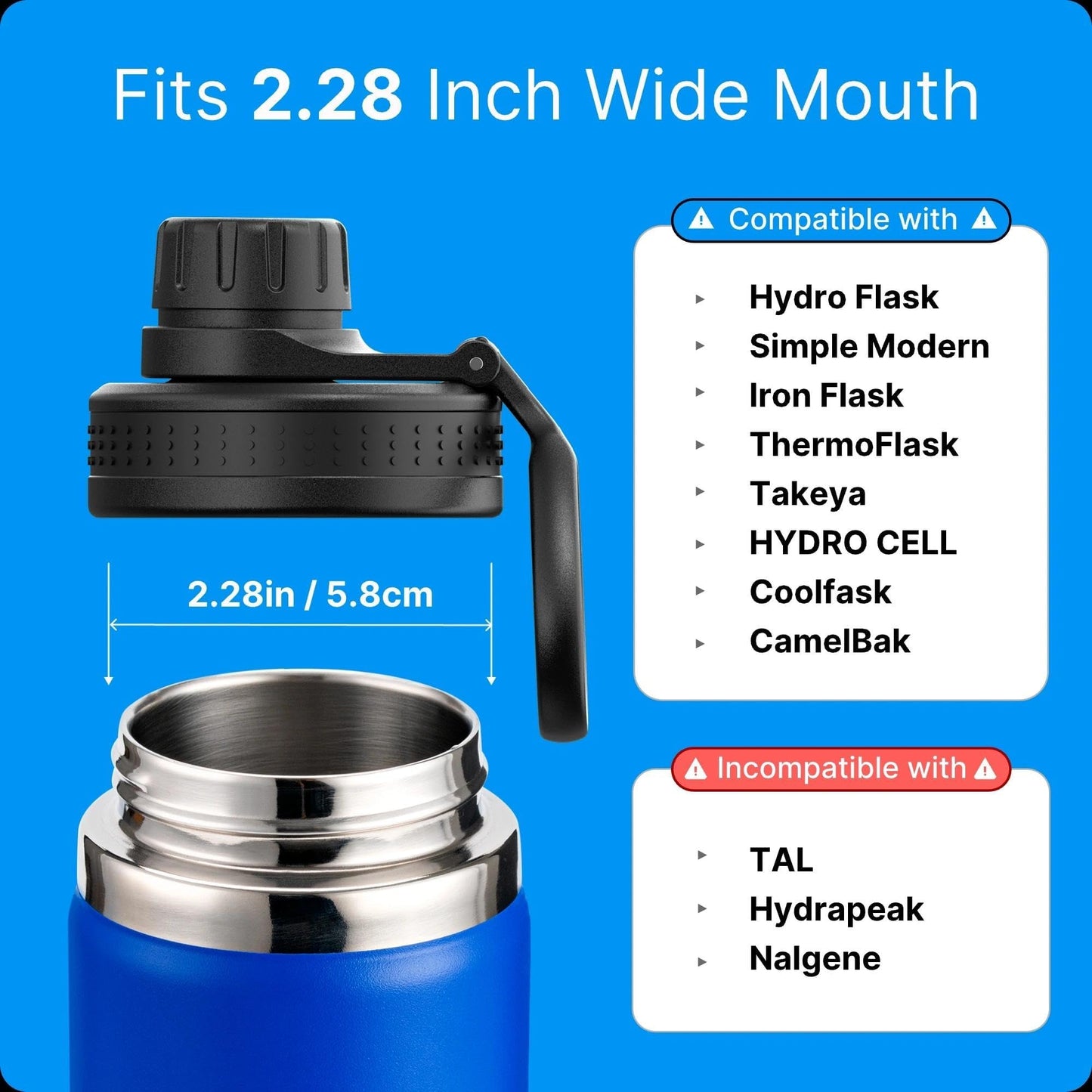 Bluwing Replacement Lid Fits for Hydro Flask 12-64oz Wide Mouth Water Bottles, Spout Lid for Hydroflask, Thermoflask, koodee, Iron Flask Wide Mouth Bottle, BPA Free
