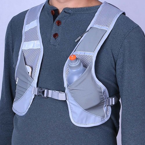 AONIJIE Ultralight Running Vest with Reflective Strip Breathable Hydration Backpack for Hiking Camping Marathon Cycling Race (Gray with 2*250ml Water Bottle)