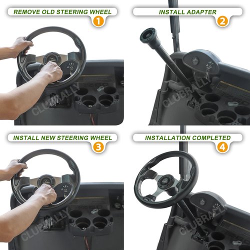 CLUBRALLY Golf Cart Steering Wheel Adapter for EZGO TXT & RXV with 5-6 holes Steering Wheel-Black