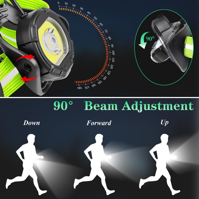 Running Lights for Runners with Rear Red Warning Light, 360° High Visibility Light Up Vest, Rechargeable Chest Light with Adjustable Beam Angle, IPX4 Waterproof, Reflective Gear for Outdoors, Green