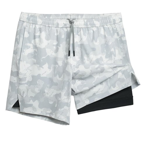 maamgic Gym Shorts for Men 7 inch Inseam with Liner Stretch 2 in 1 Workout Shorts Men Quick Dry Athletic Running Shorts Camo Grey Large