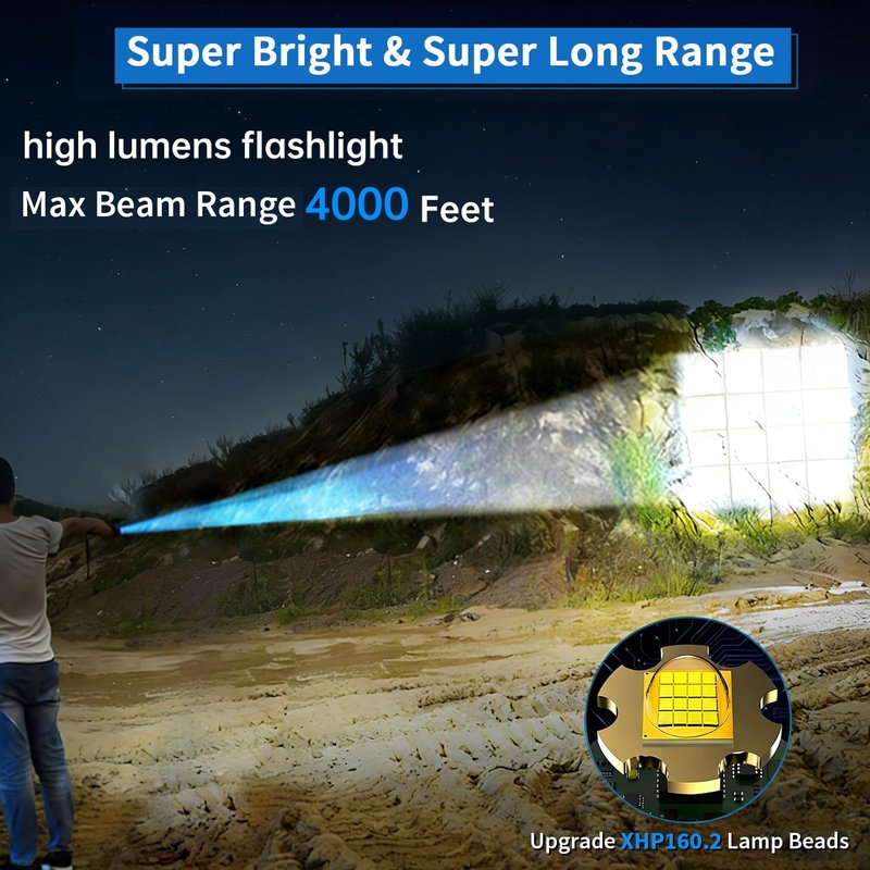 Weoxi Rechargeable Flashlights High Lumens, 6000 Lumens Super Bright Flashlights with Long Handle, 5 Modes & Zoomable, 10000mAh Waterproof Powerful Handheld Flashlight for Camping Emergency