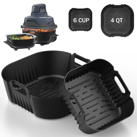 Palksky Silicone Air Fryer Liners for Ninja Crispi 4-In-1 Portable Glass Air Fryer Cooking System, 2Pcs Glass Airfryer Containers Accessories, Large for 4-Qt & Small for 6-Cups Container,Non-Stick