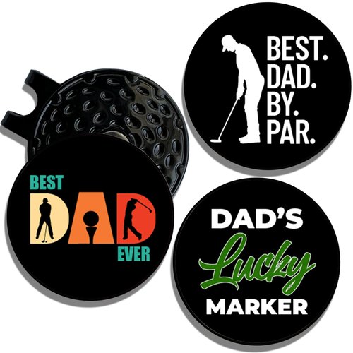 Wolf Golf Towels Golf Ball Marker Hat Clip Gift Set | Best Dad by Par | | 1 Magnetic Clip + 3 Ball Markers | Golf Accessories for Men