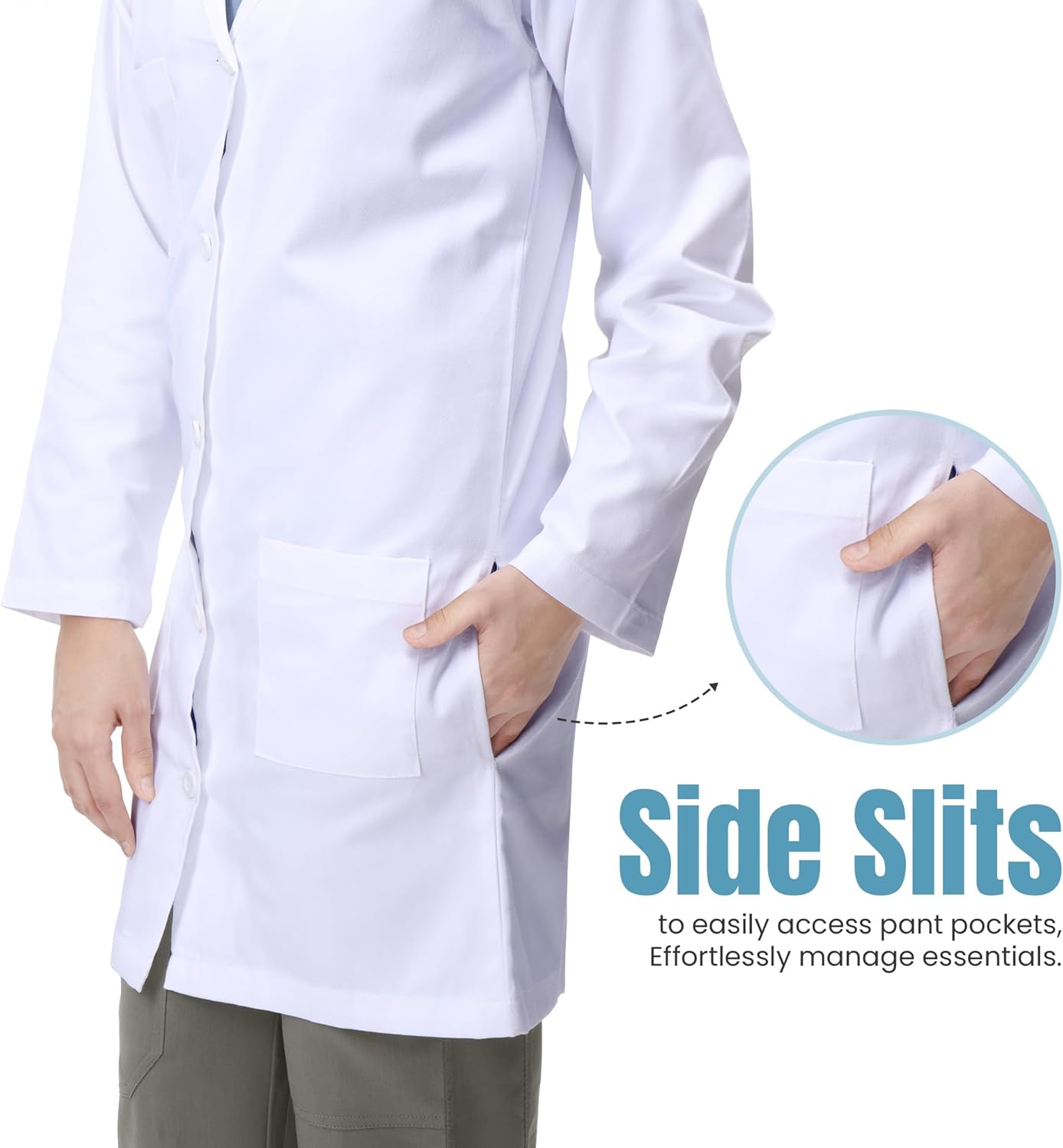 NY Threads Professional White Lab Coat - Long Sleeve Medical Coat for Men | Durable & Stylish Design