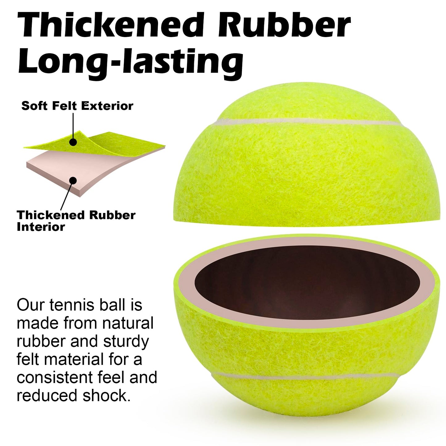 SUNEZLGO Premium 12-Piece Tennis Balls Set, 2.5 Inch Diameter, Durable Thickened Safe Natural Rubber, Multi-Purpose, Ideal Sports Gift