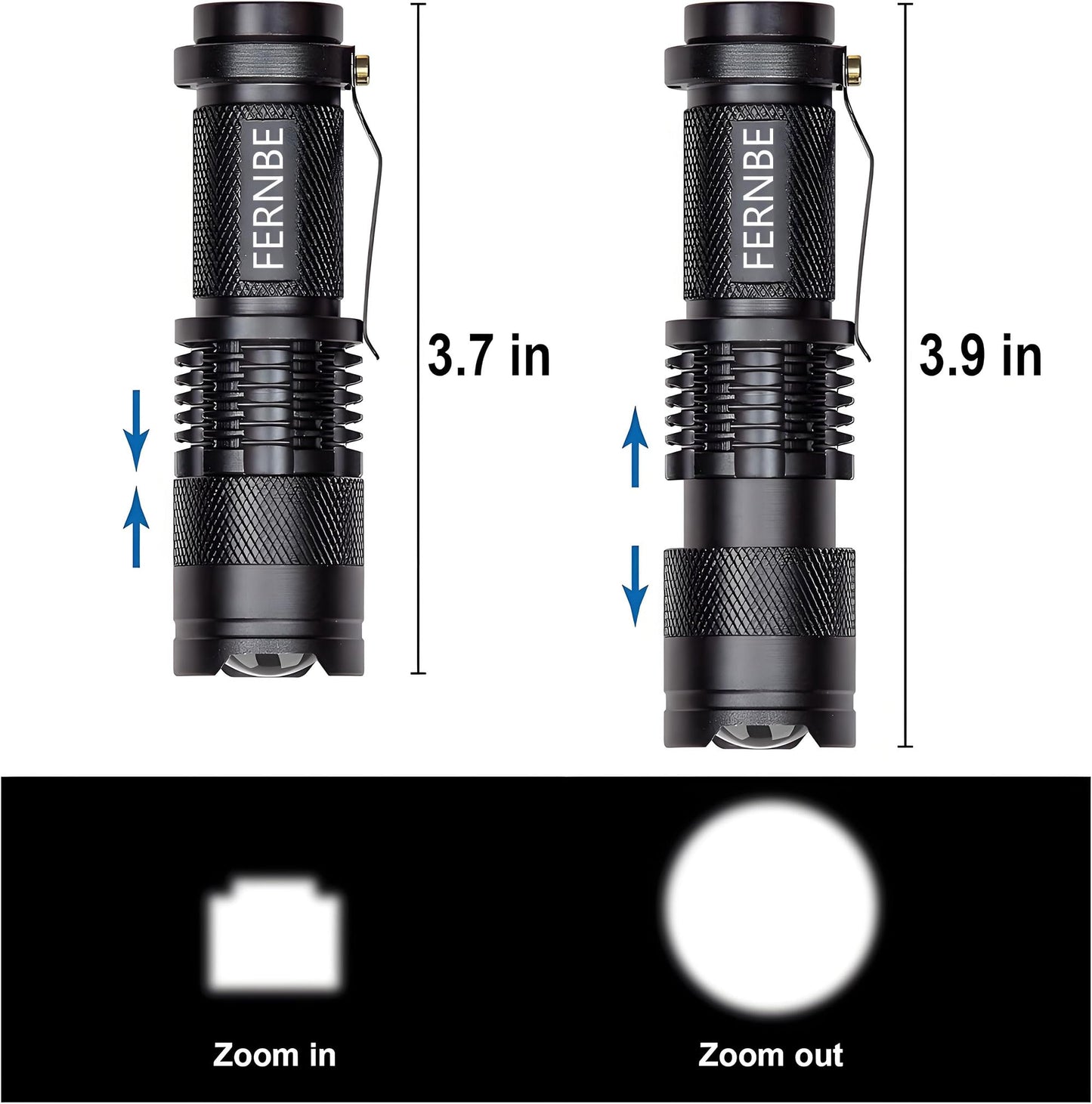 FERNBE 5 Pack SK-68 3 Modes Handheld Mini LED Flashlight Torch Lamp 7w 300lm Adjustable Focus Zoomable Waterproof Light, with Belt Clip Flashlight for Gift,Camping