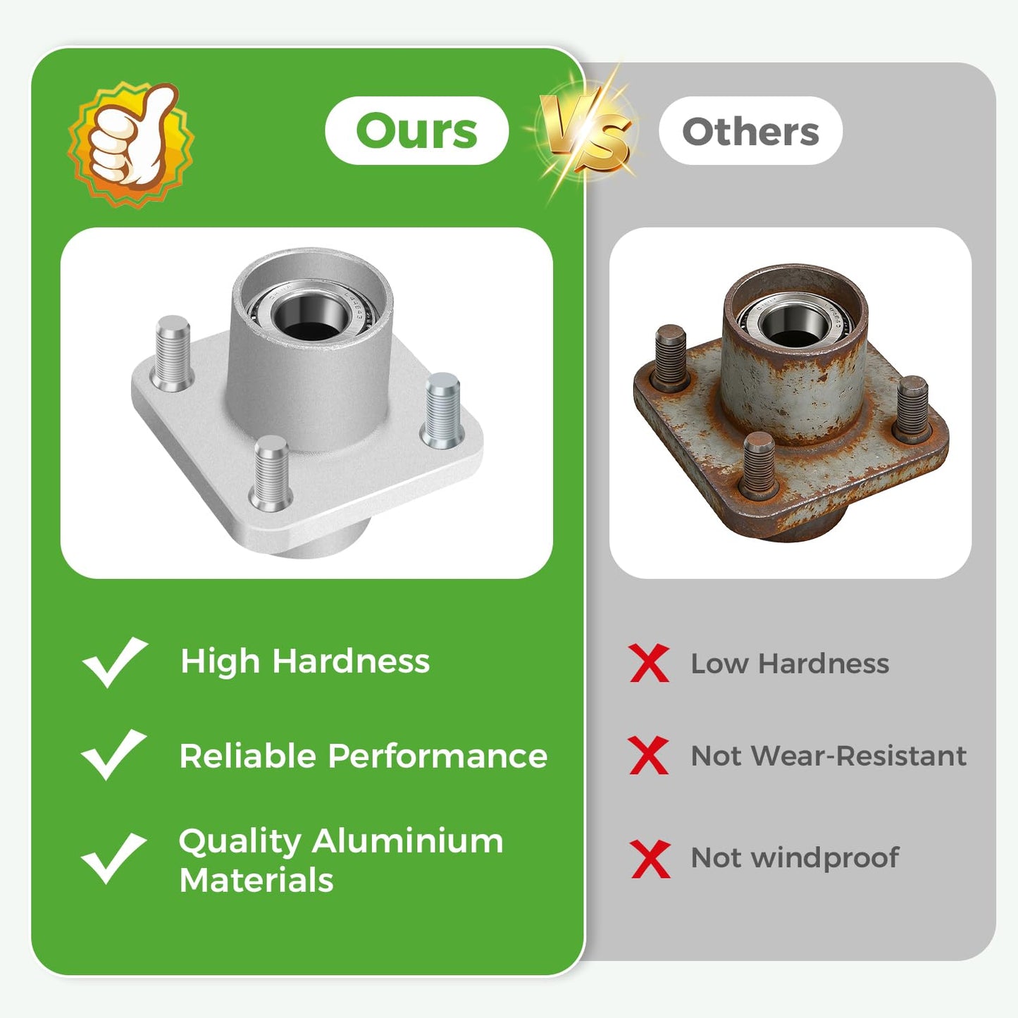 10L0L Front Wheel Hub Assembly for 1979-2001.5 EZGO TXT, Marathon, Medalist, ST 350 & Workhorse DCS Golf Cart, OEM# 19058-G2 19932-G1 17477-G1 12992-G1 14926-G1, Set of 2