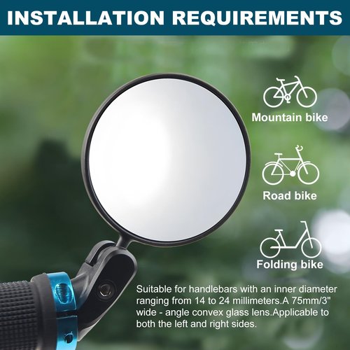 YENOVO Bike Rear View Mirror for Handlebar End, 1 Pair 360° Adjustable HD Convex Glass Lens, Universal Fit for 18-22mm Inner Diameter, Easy Install, Suitable for Road, Mountain, and E-Bikes
