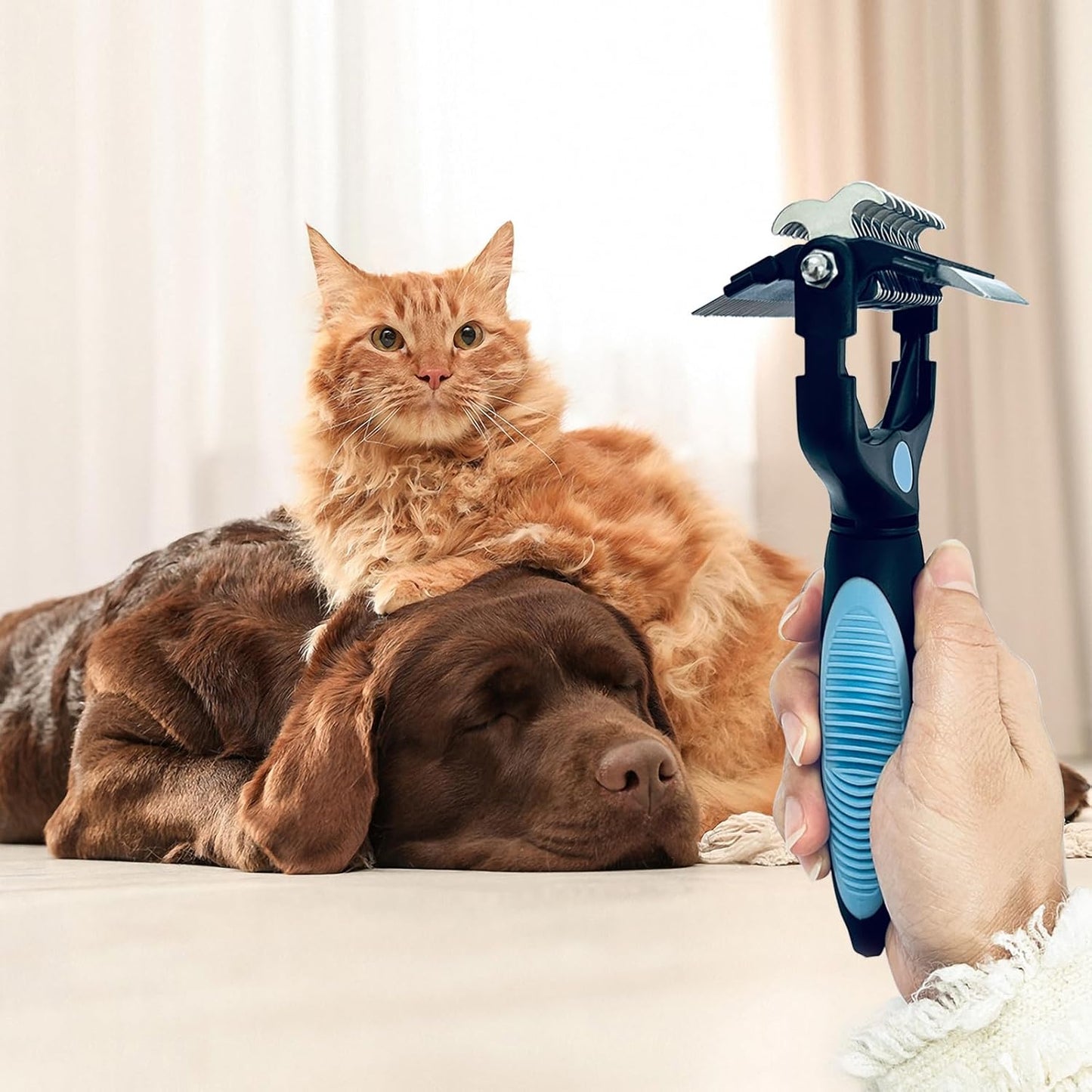 Skiennix 3-in-1 Pet Grooming Brush - Double-Sided Deshedding Tool with Stainless Steel Teeth | Ergonomic Handle for Dogs & Cats, Safe for Long/Short Hair