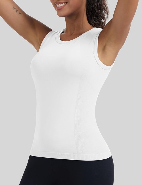 MathCat Women's Seamless Workout Tank Top - Built-In Bra & Sleeveless Design for Daily Wear | White