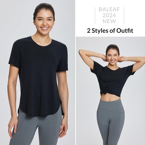 Baleaf Women's Athletic Yoga Shirts - Loose Fit, Quick Dry Short Sleeve Tops for Running & Workouts