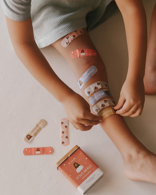 Be A Heart Original Jesus Heals Bandages, Kids Adhesive Bandages, Band-Aid for Kids (2 Bandage Tins)