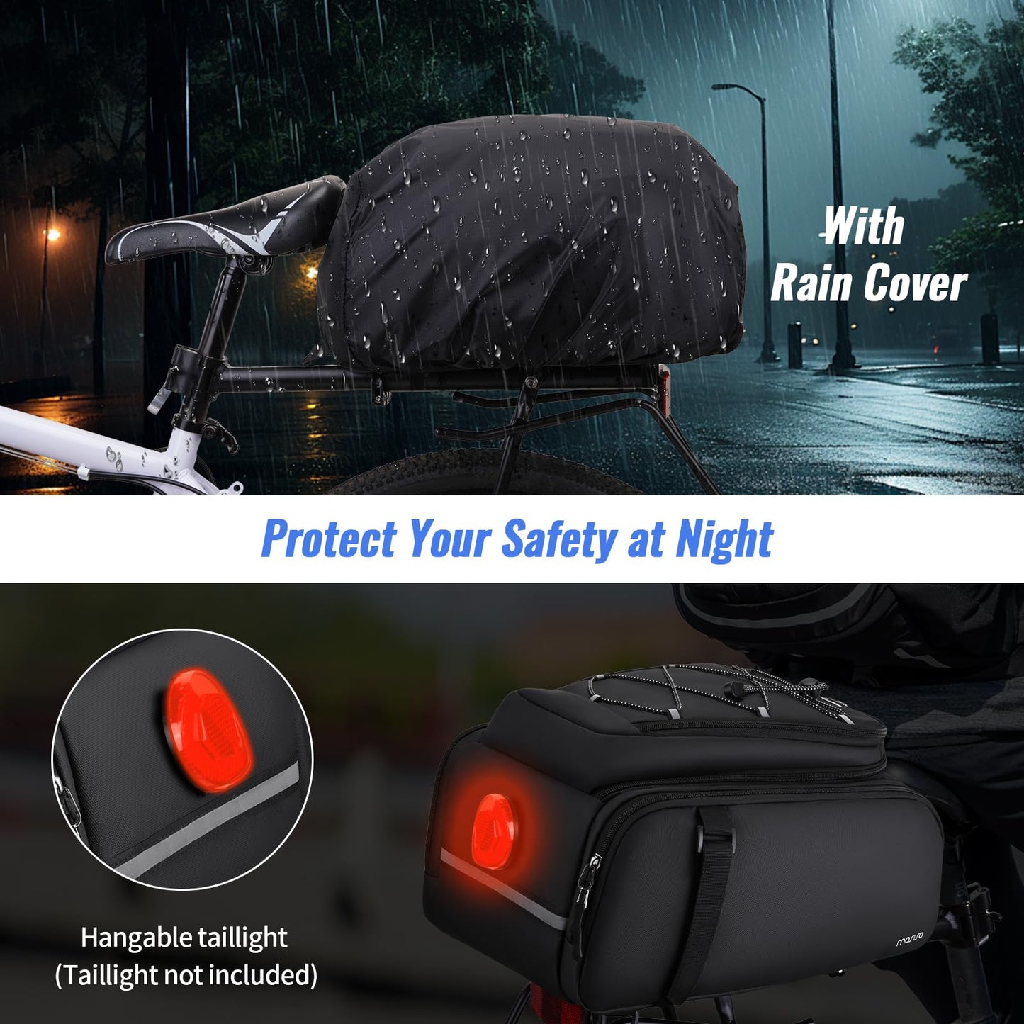 MOSISO Bike Rack Bag with Rain Cover, 15L Waterproof Bike Ebike Rear Bags Bicycle Trunk Bag Convertible to Backpack, Cycling Handbag with Shoulder Strap for Commuter Travel Outdoor, Black