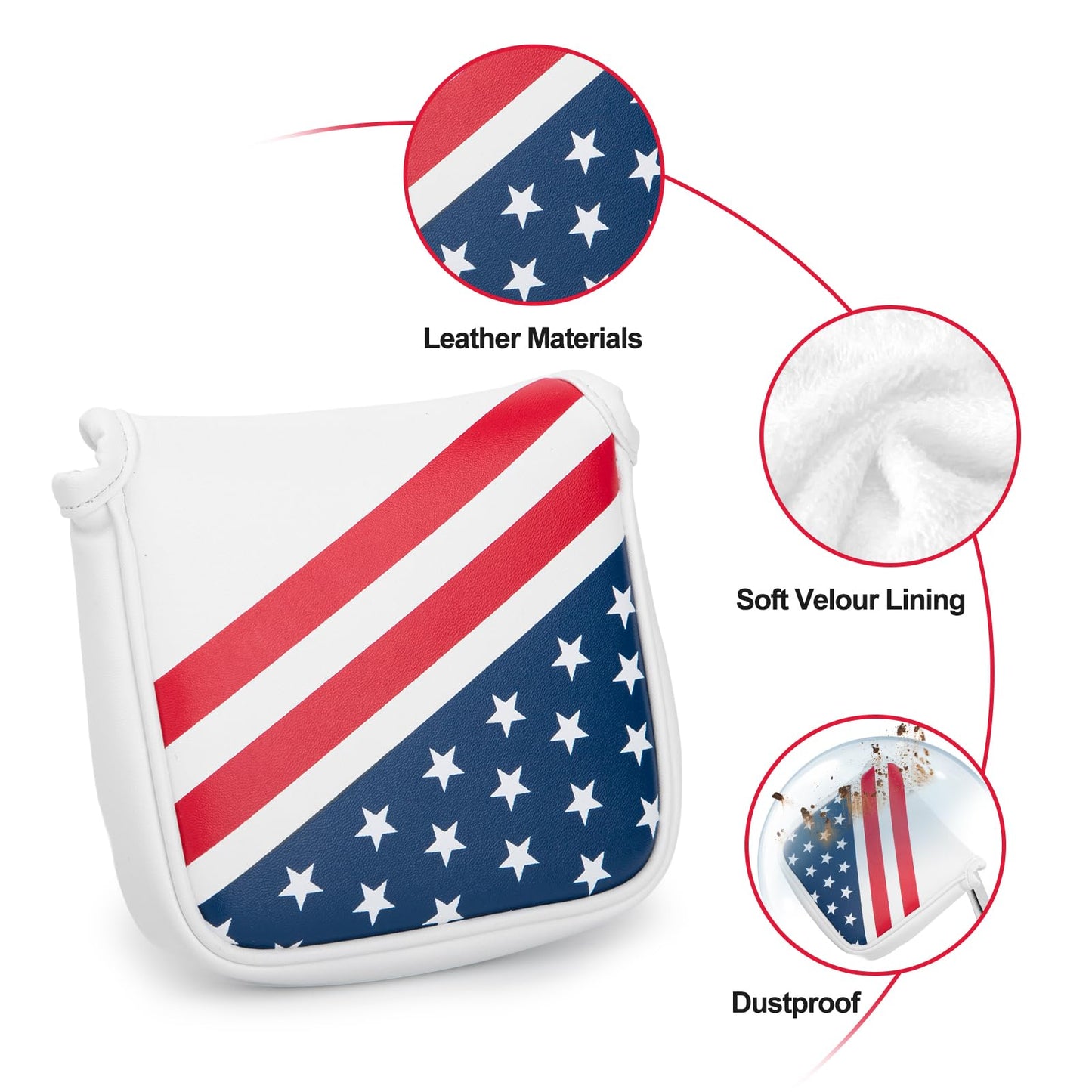 brdejc Golf Putter Cover USA Mallet Putter Headcover with Magnetic Closure Leather Golf Club Covers for Most Brand (for Mallet/Style 4)
