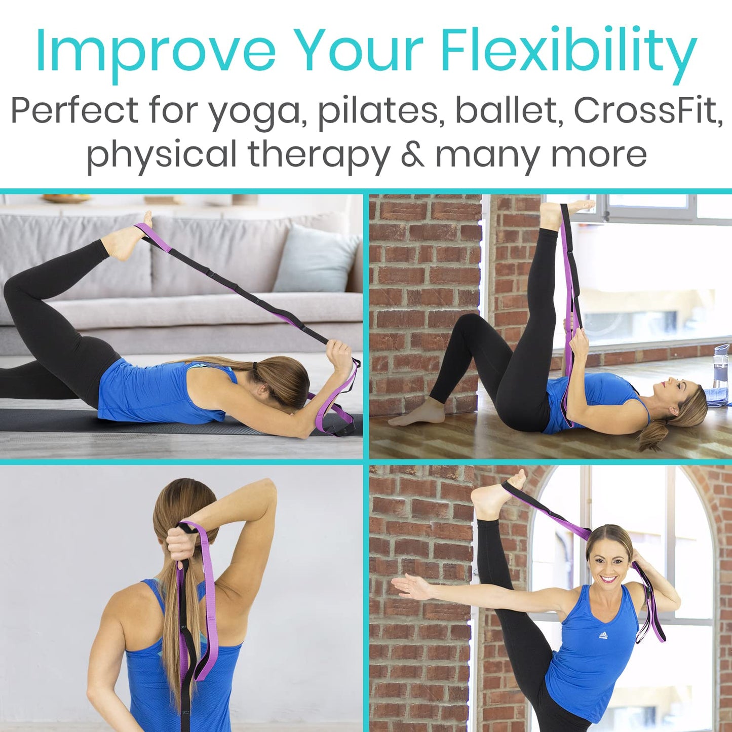 Vive Stretch Strap (75" - 10 Loops) - Leg Stretch Band to Improve Flexibility - Stretching Out Yoga Strap - Exercise and Physical Therapy Belt for Rehab, Pilates and Gymnastics with Guide Book